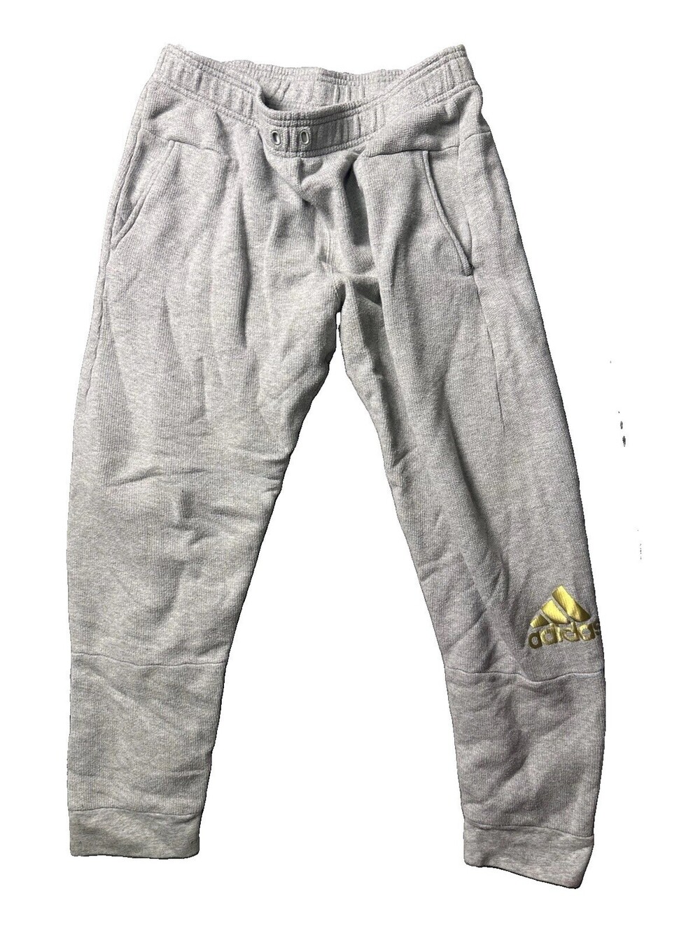 Adidas Mens Large Gray Fleece Jogger Pants Gold Logo Athletic Sweatpants